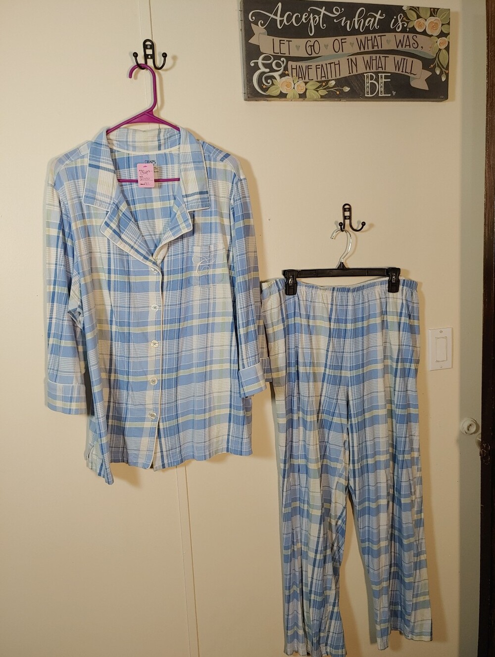 Beautiful Chaps XXL Blue And Green Plaid Long Sleeve Pajama Set